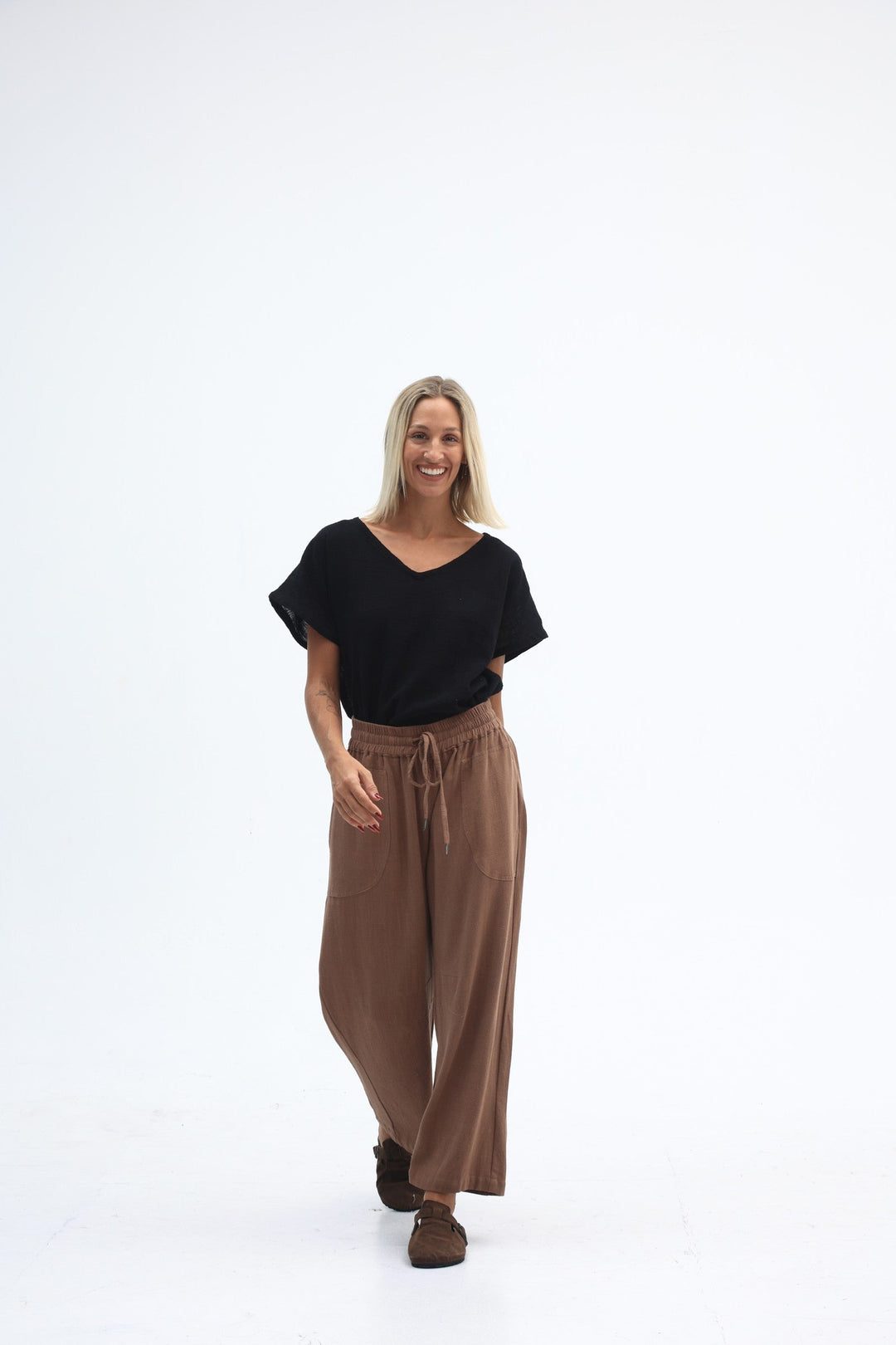 Carbon Luca Slouch Linen Pant - Mocca