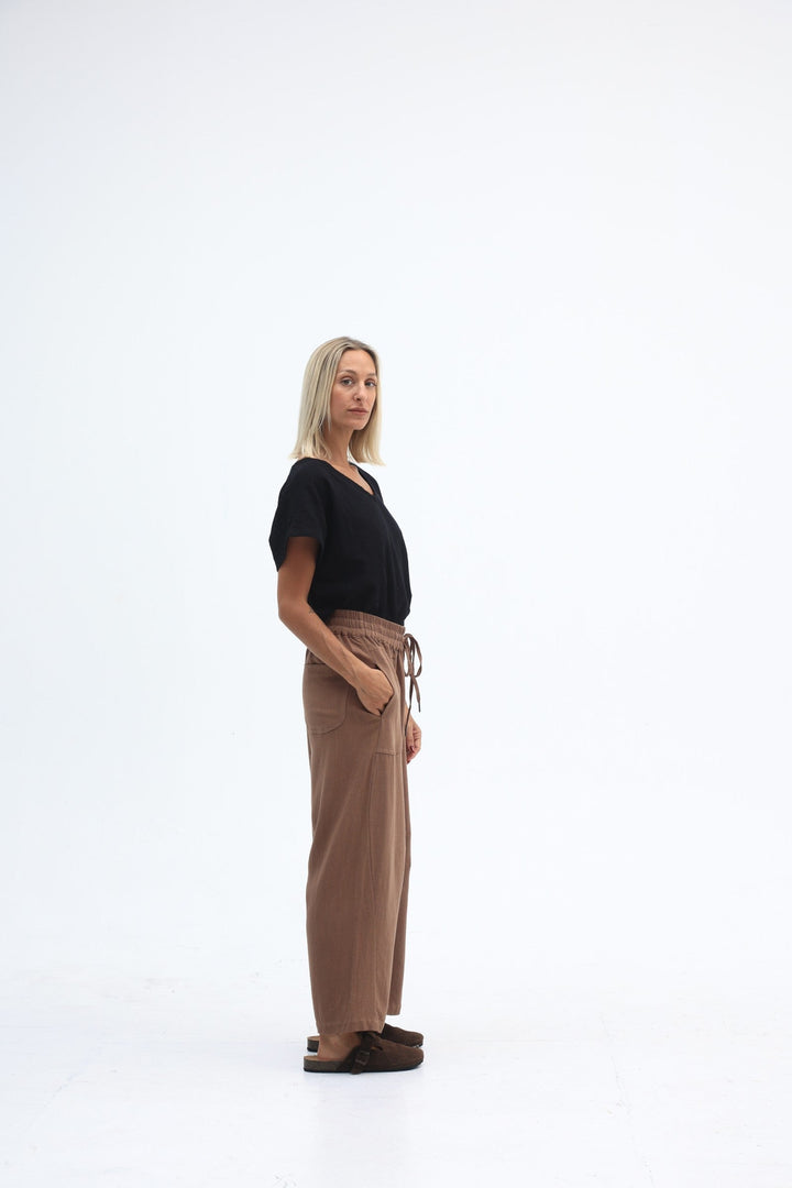 Carbon Luca Slouch Linen Pant - Mocca