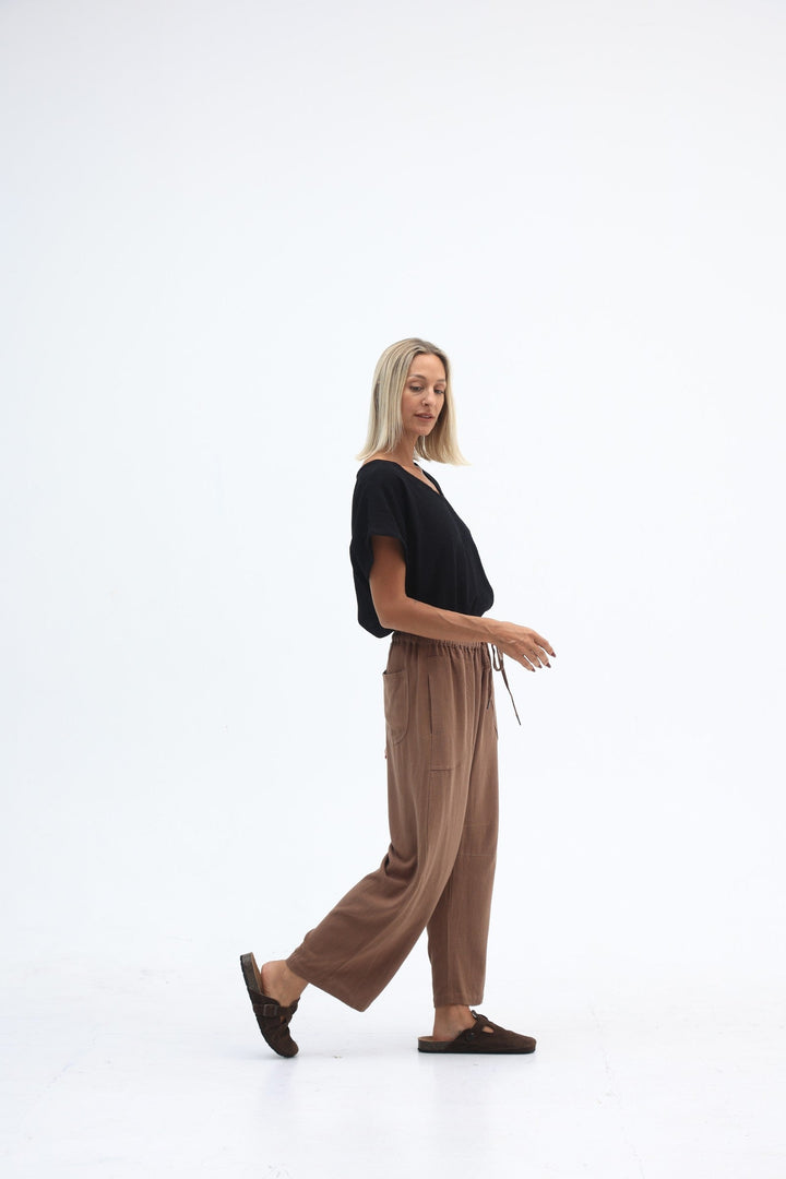 Carbon Luca Slouch Linen Pant - Mocca