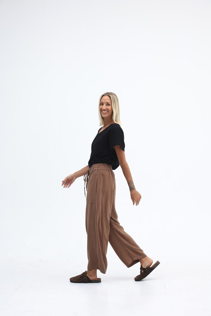 Carbon Luca Slouch Linen Pant - Mocca