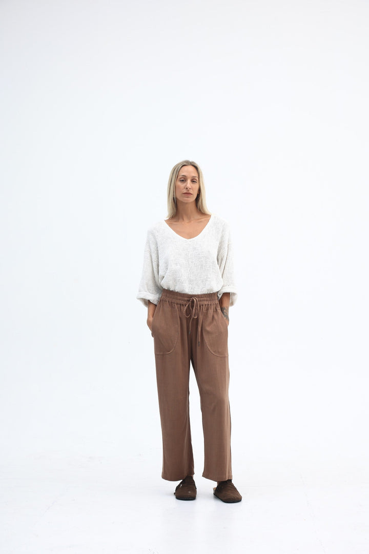 Carbon Luca Slouch Linen Pant - Mocca