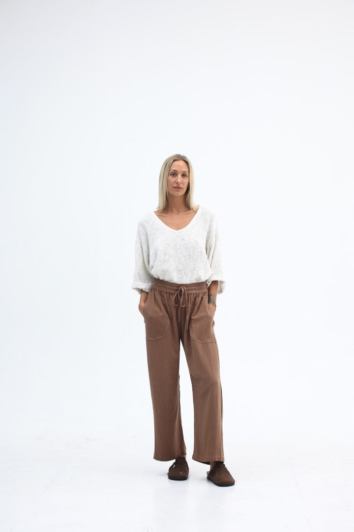 Carbon Luca Slouch Linen Pant - Mocca