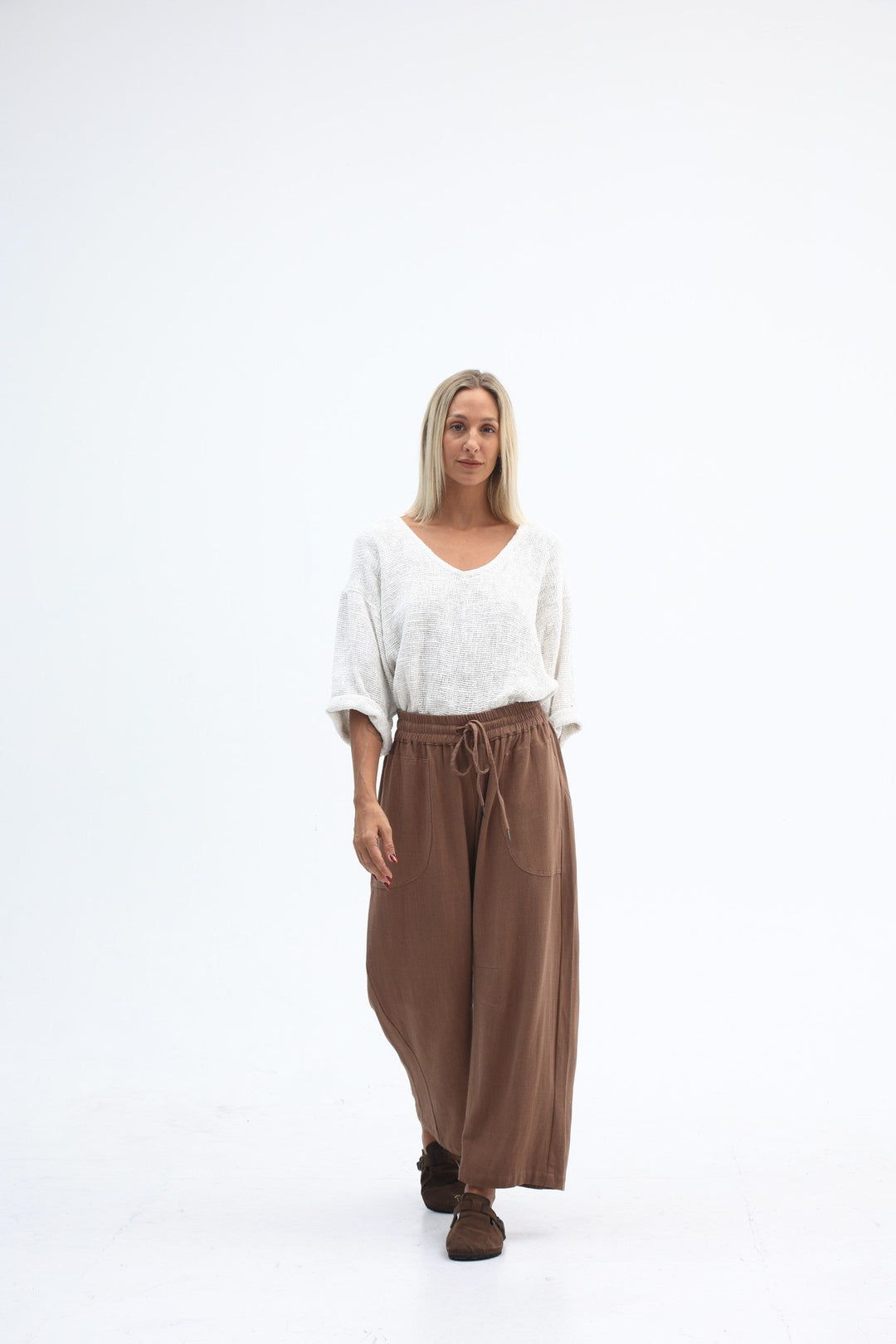 Carbon Luca Slouch Linen Pant - Mocca