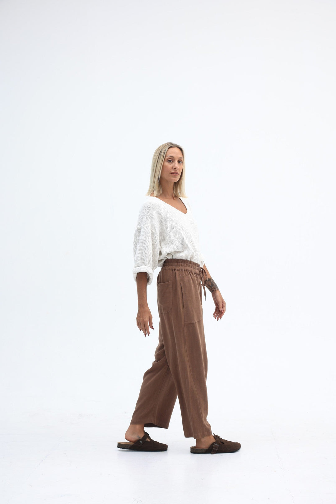 Carbon Luca Slouch Linen Pant - Mocca