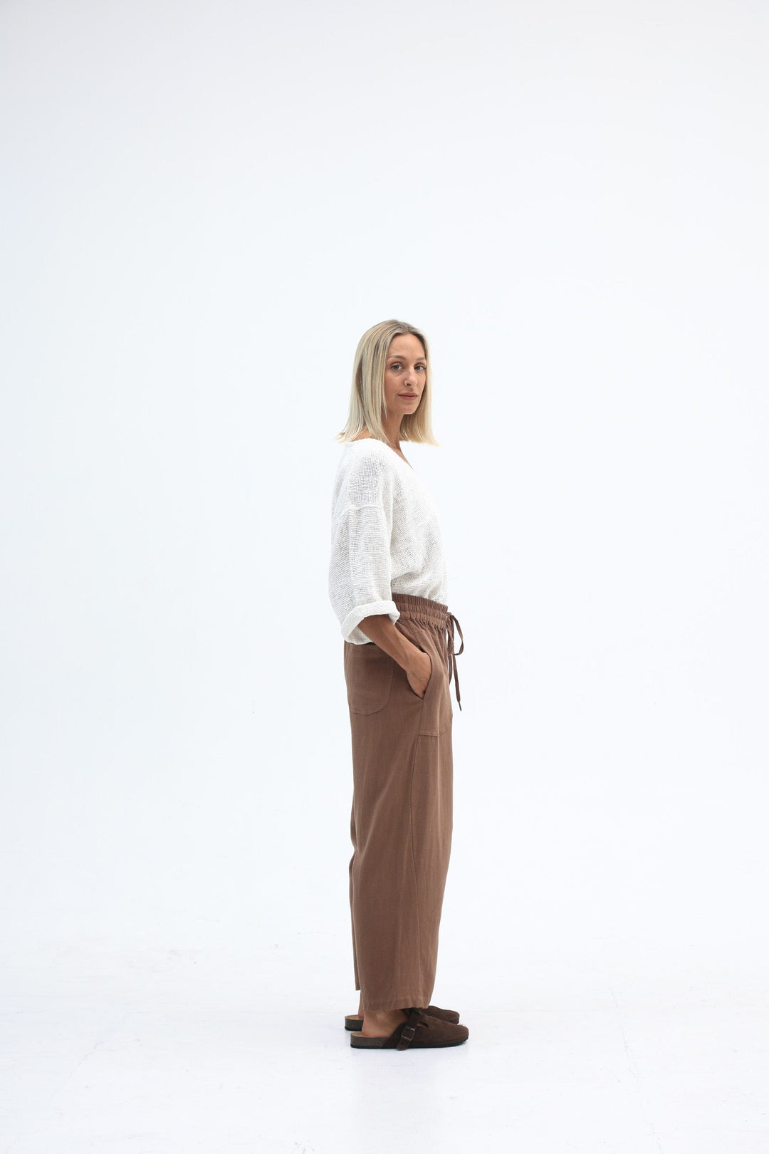 Carbon Luca Slouch Linen Pant - Mocca