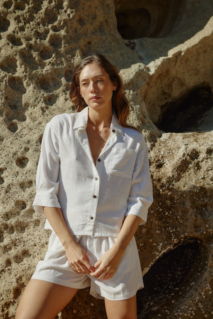 Carbon The Label - Navada Cropped Linen Shirt - Natural