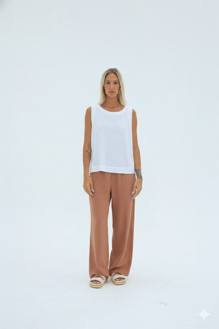 Carbon Navada Linen Tank - White