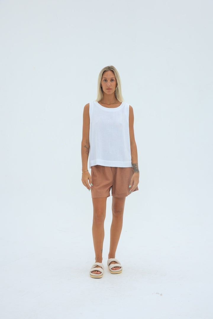 Carbon Navada Linen Tank - White