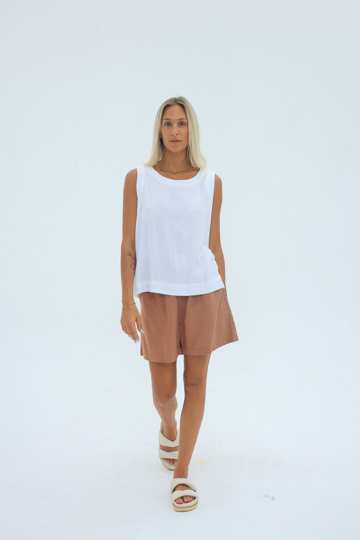 Carbon Navada Linen Tank - White
