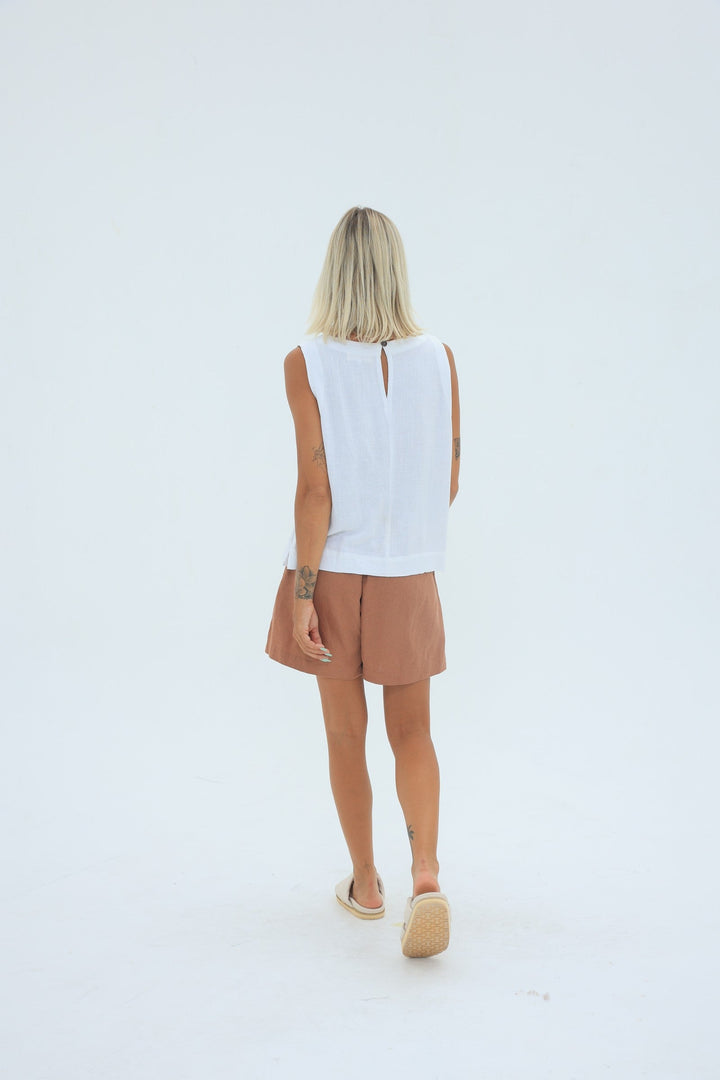 Carbon Navada Linen Tank - White