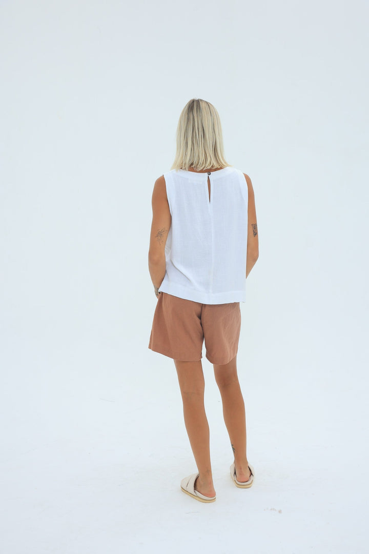 Carbon Navada Linen Tank - White