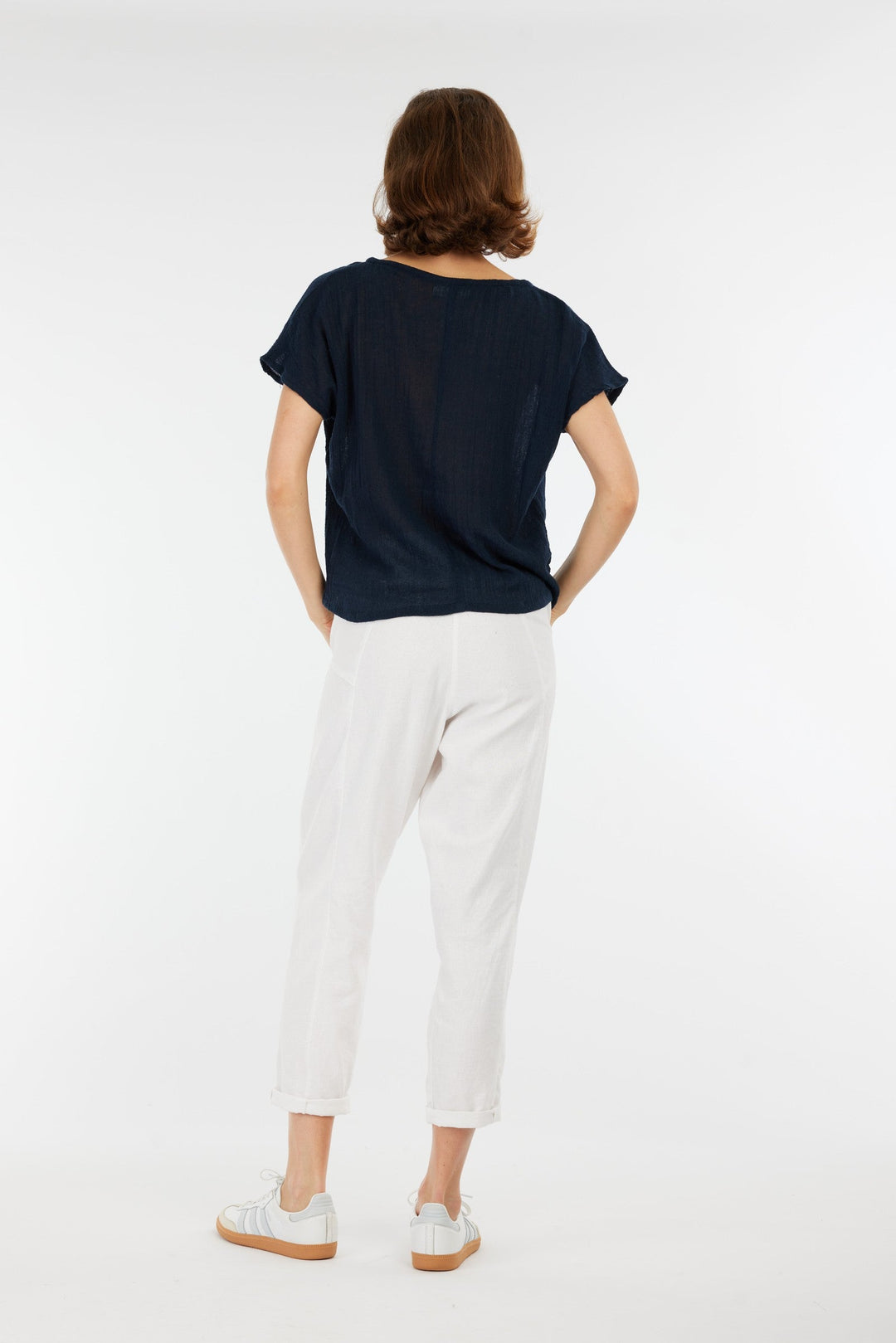 Carbon Venus Ramie V Neck Top - Navy