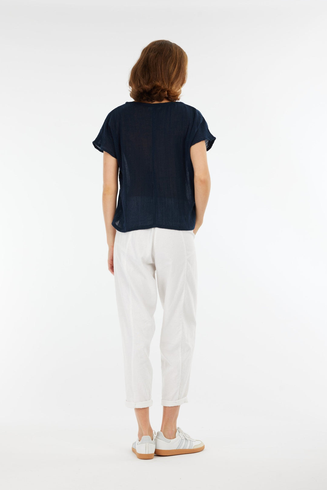 Carbon Venus Ramie V Neck Top - Navy