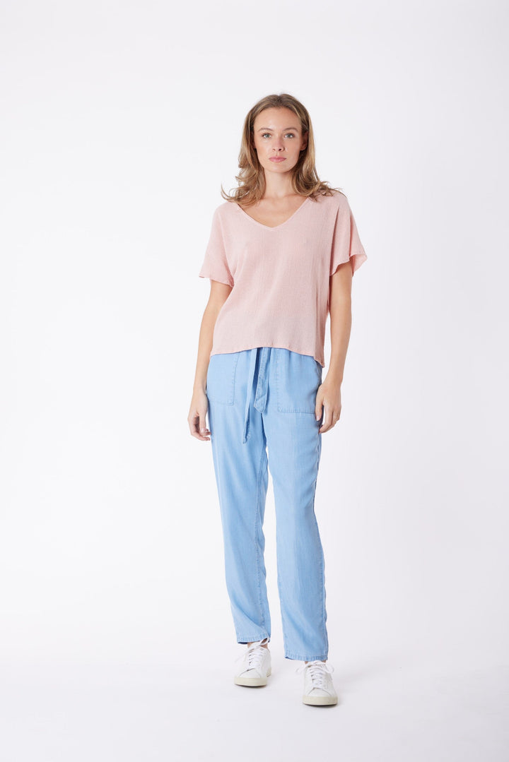Carbon The Label - Venus Ramie V Neck Top - Soft Pink