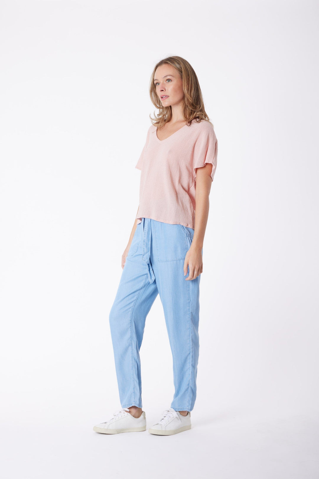 Carbon The Label - Venus Ramie V Neck Top - Soft Pink