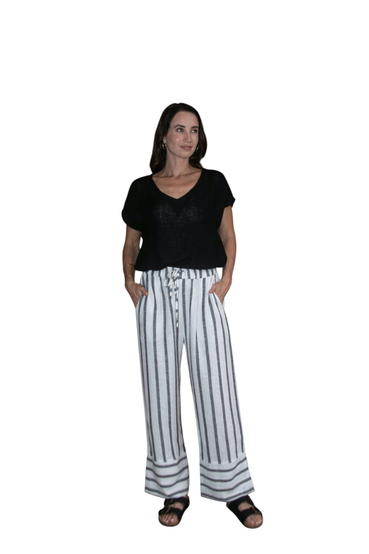 Carbon Sora Striped Split Pant - Charcoal/White
