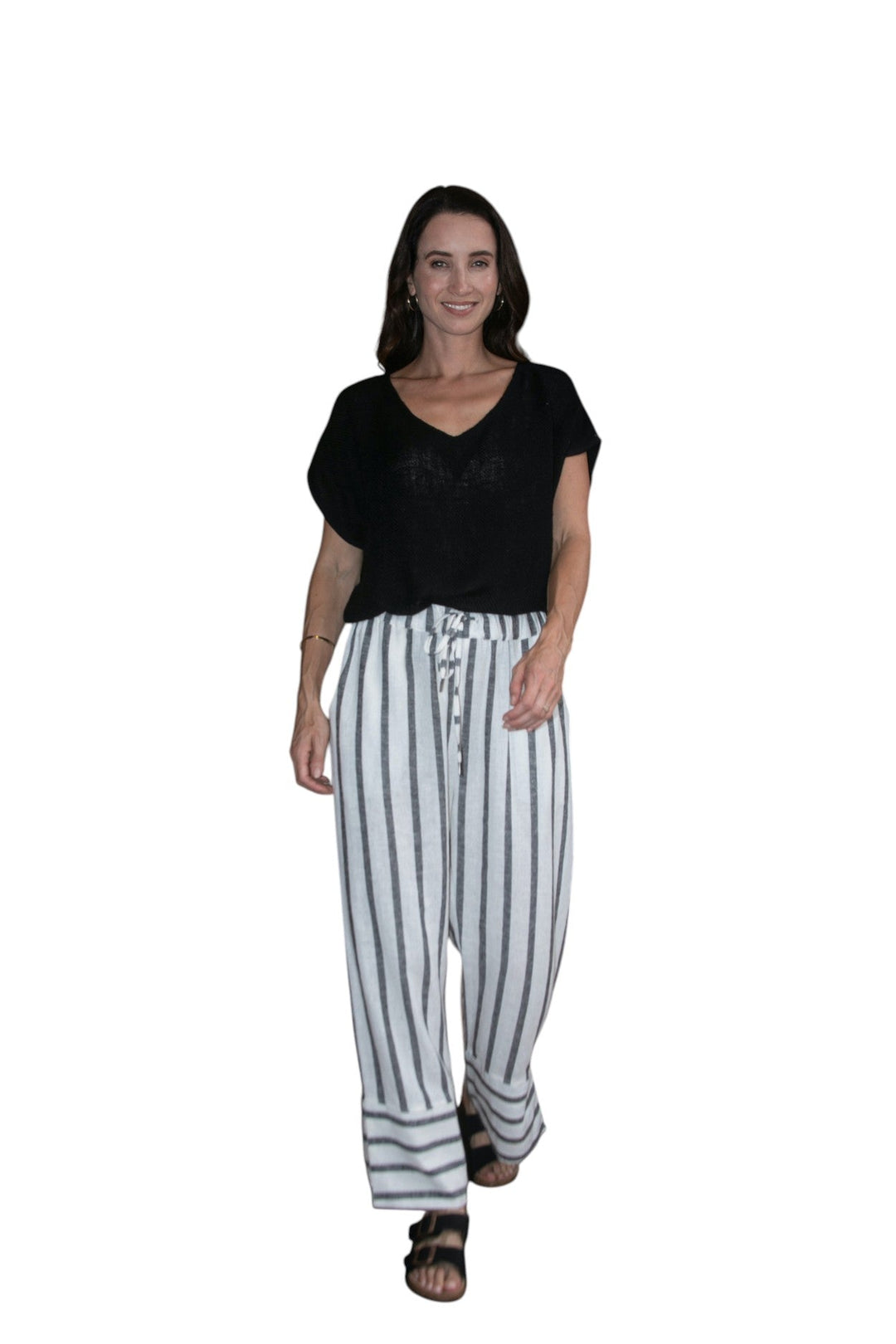 Carbon Sora Striped Split Pant - Charcoal/White