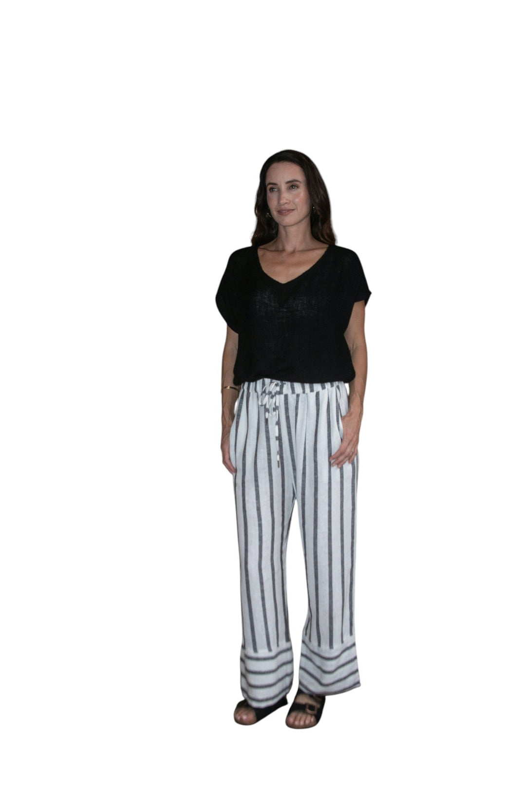 Carbon Sora Striped Split Pant - Charcoal/White
