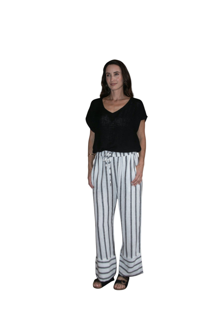 Carbon Sora Striped Split Pant - Charcoal/White