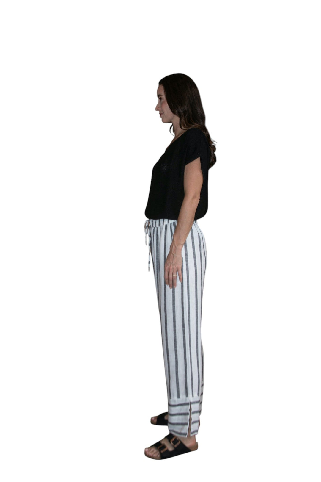 Carbon Sora Striped Split Pant - Charcoal/White