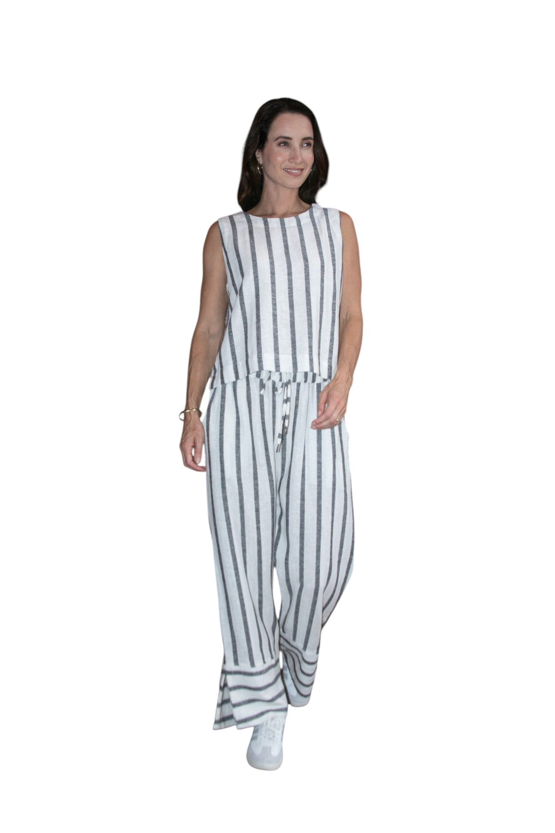 Carbon Sora Striped Split Pant - Charcoal/White