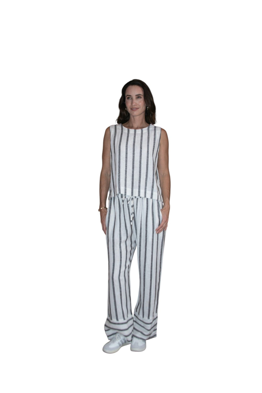 Carbon Sora Striped Split Pant - Charcoal/White