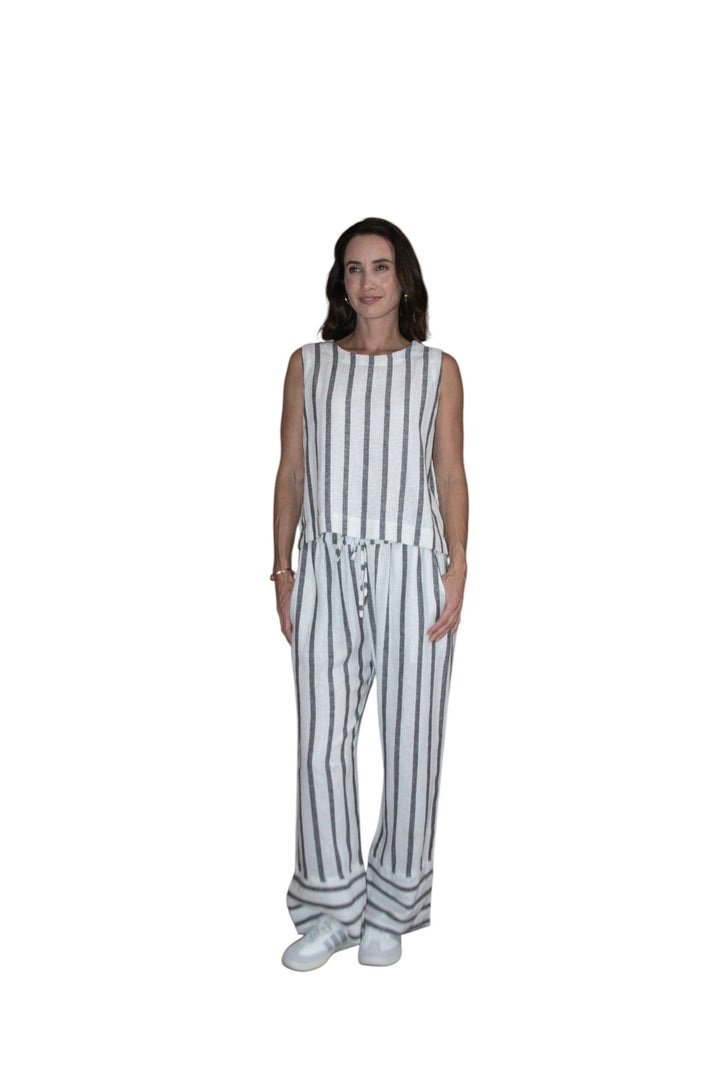 Carbon Sora Striped Split Pant - Charcoal/White