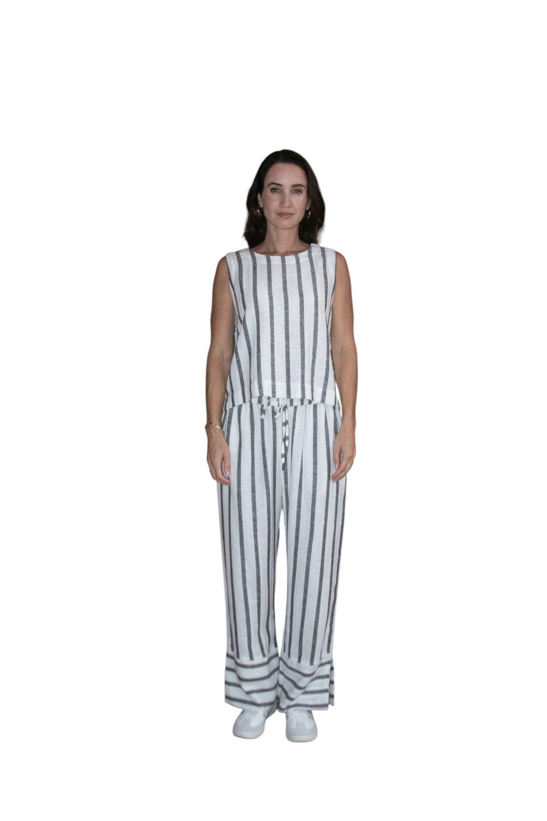Carbon Sora Striped Split Pant - Charcoal/White