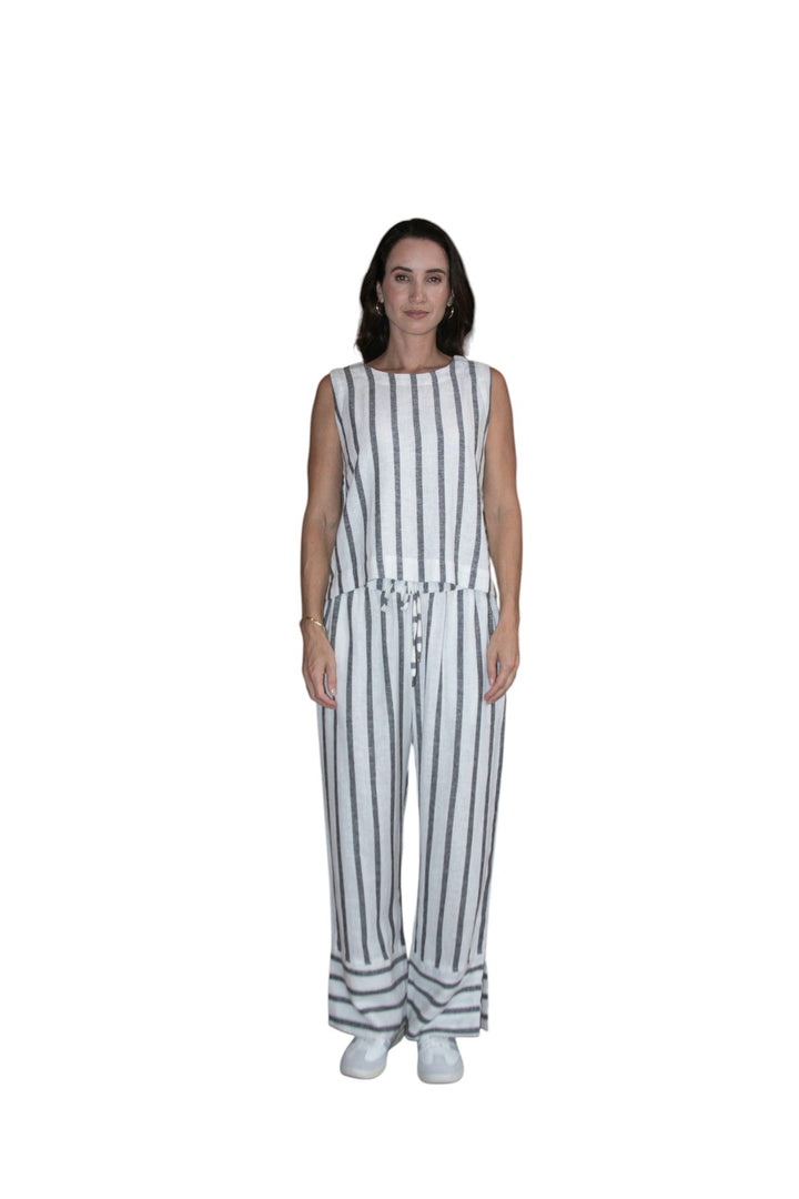Carbon Sora Striped Split Pant - Charcoal/White