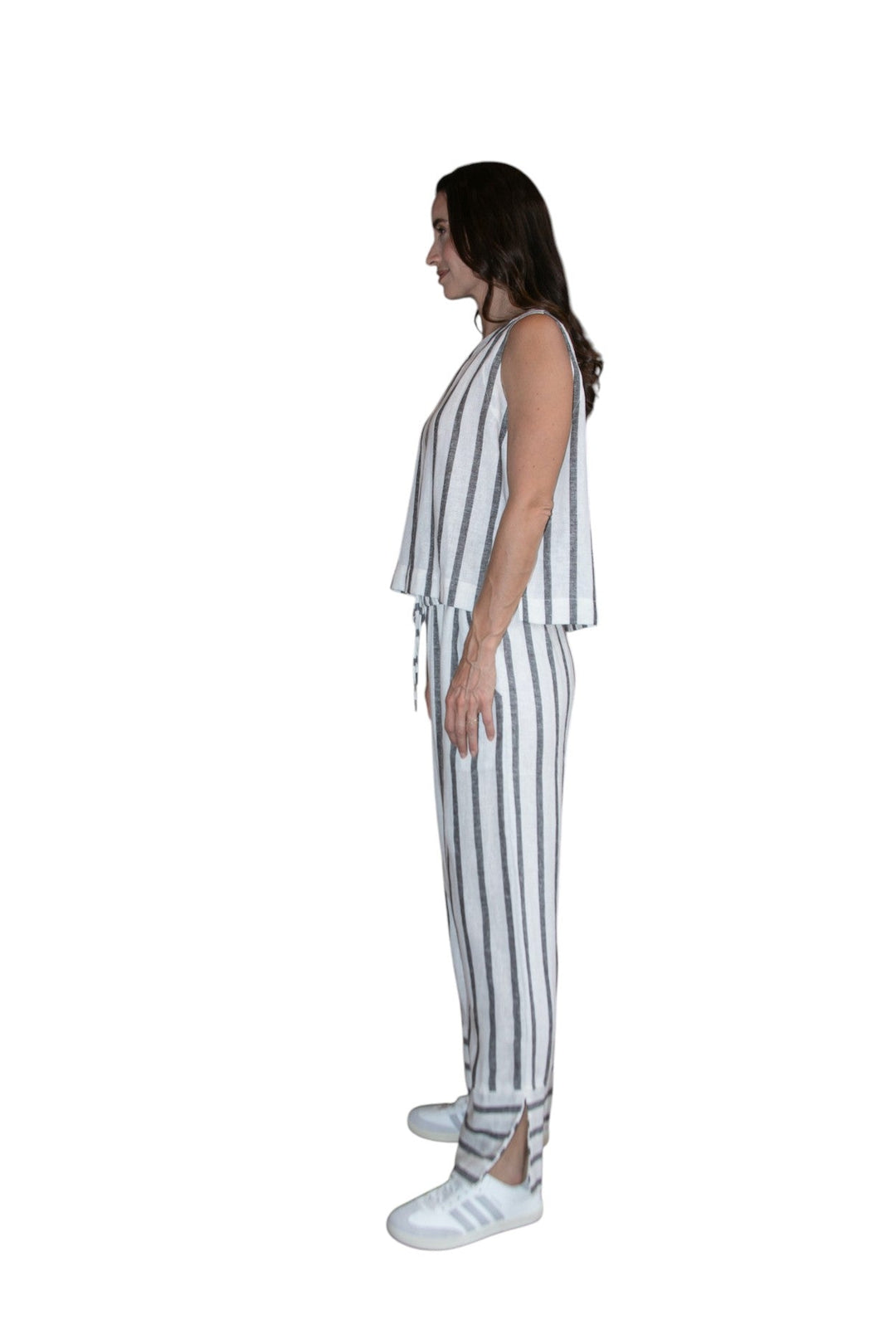 Carbon Sora Striped Split Pant - Charcoal/White