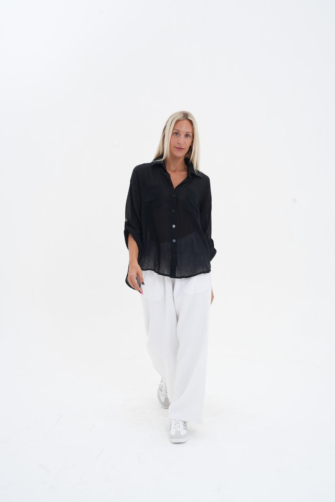 Carbon Carmen Striped Shirt - White