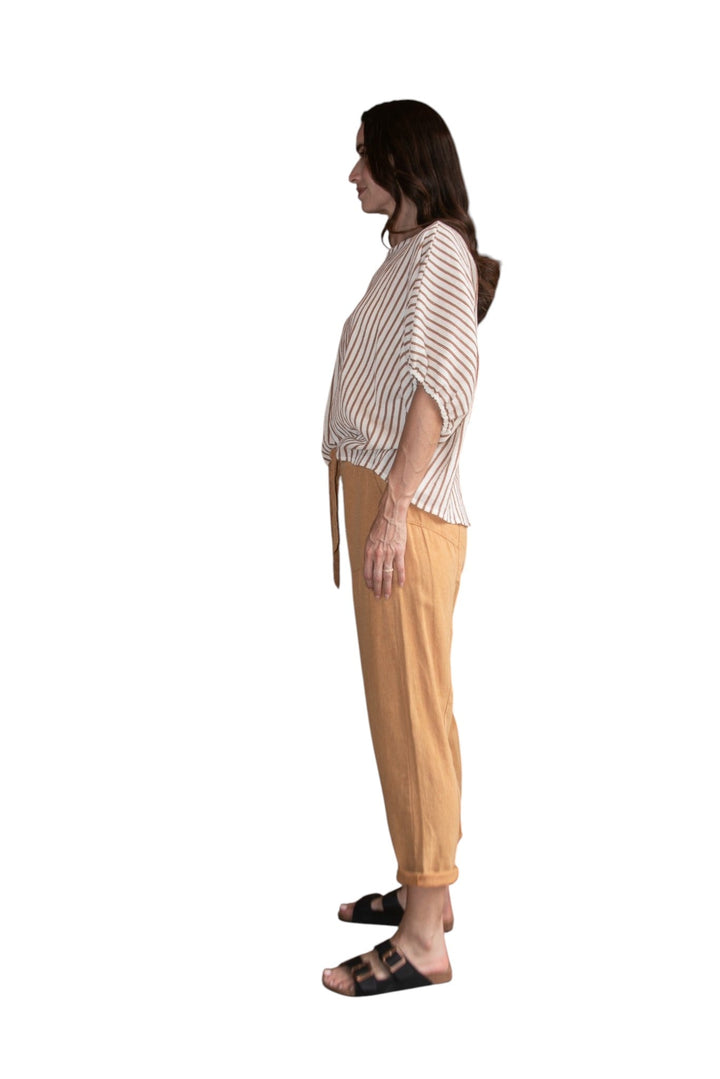 Carbon Axis Cotton Slouch Top - Chestnut/White