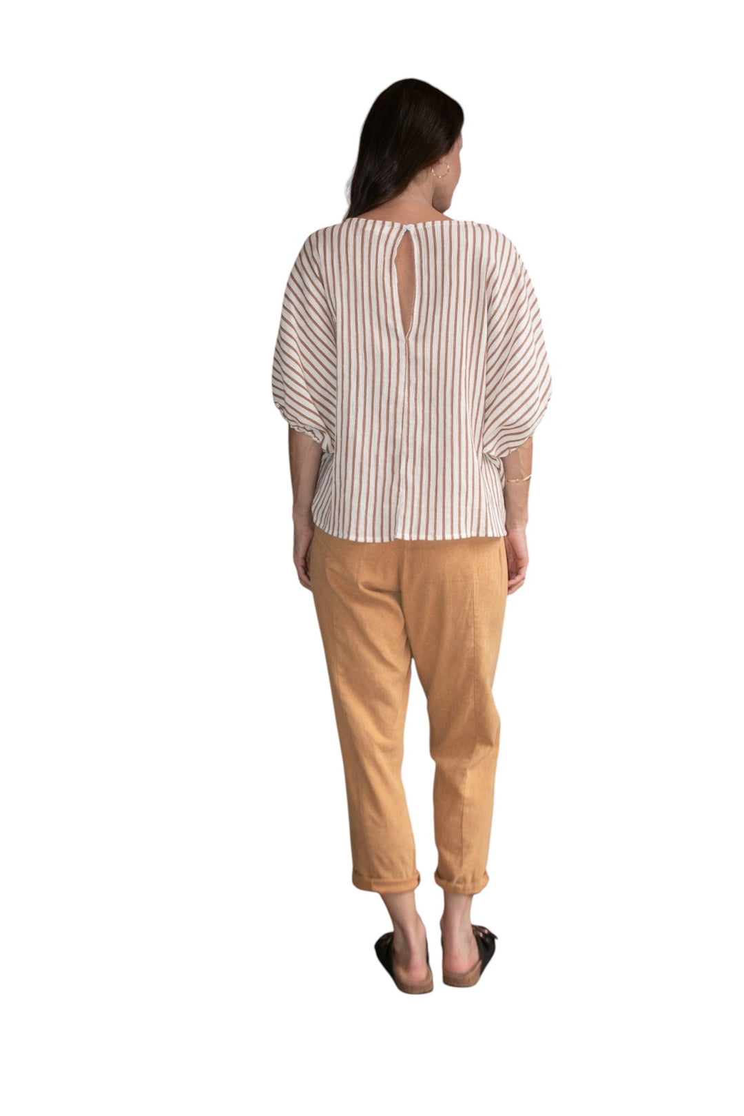 Carbon Axis Cotton Slouch Top - Chestnut/White