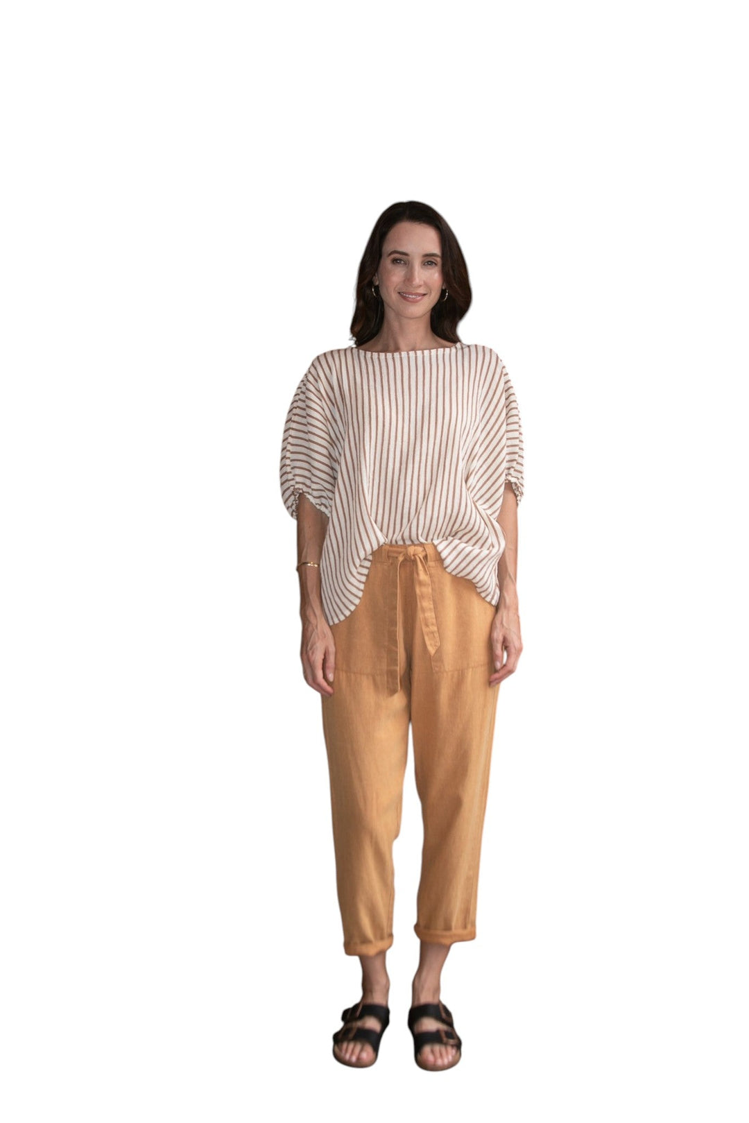 Carbon Axis Cotton Slouch Top - Chestnut/White