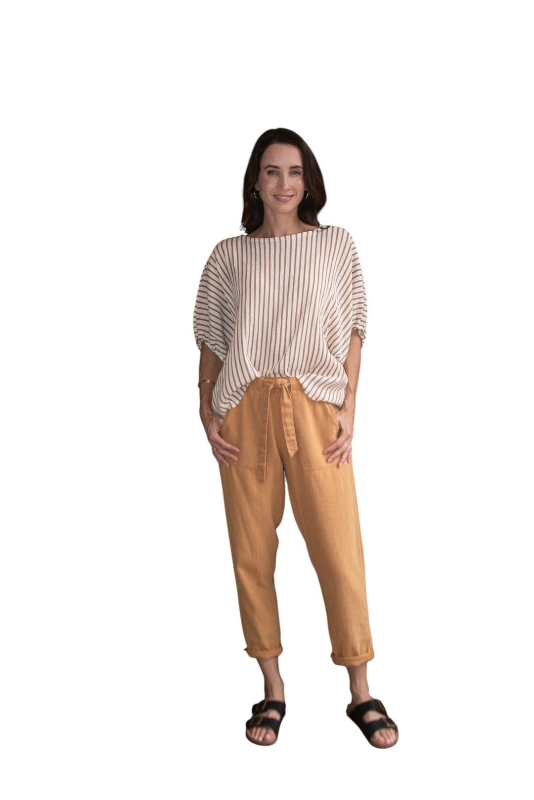 Carbon Axis Cotton Slouch Top - Chestnut/White