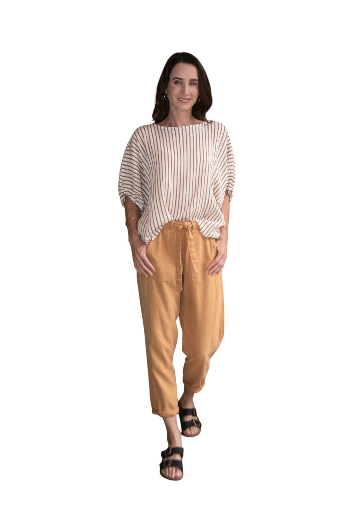 Carbon Axis Cotton Slouch Top - Chestnut/White