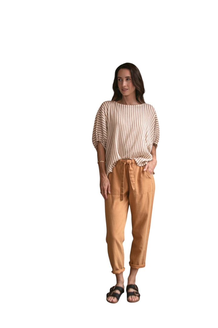 Carbon Axis Cotton Slouch Top - Chestnut/White