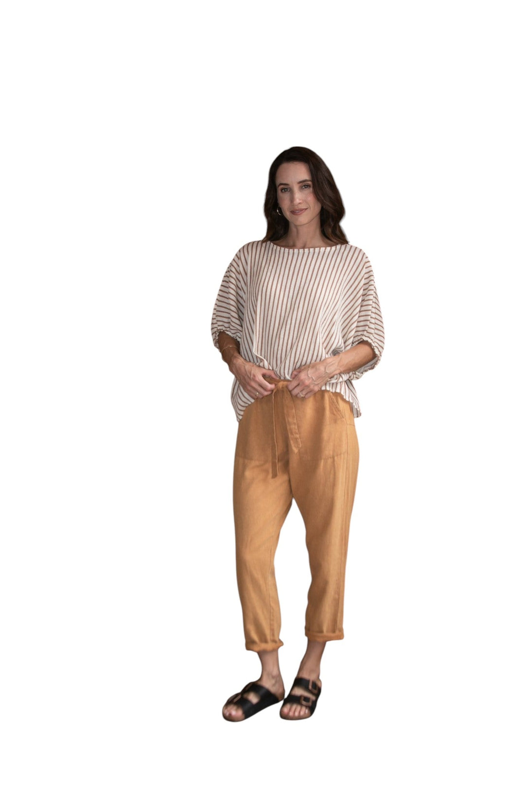 Carbon Axis Cotton Slouch Top - Chestnut/White