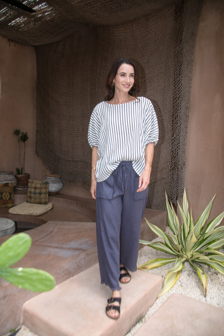 Carbon Axis Cotton Slouch Top - Slate Blue/White