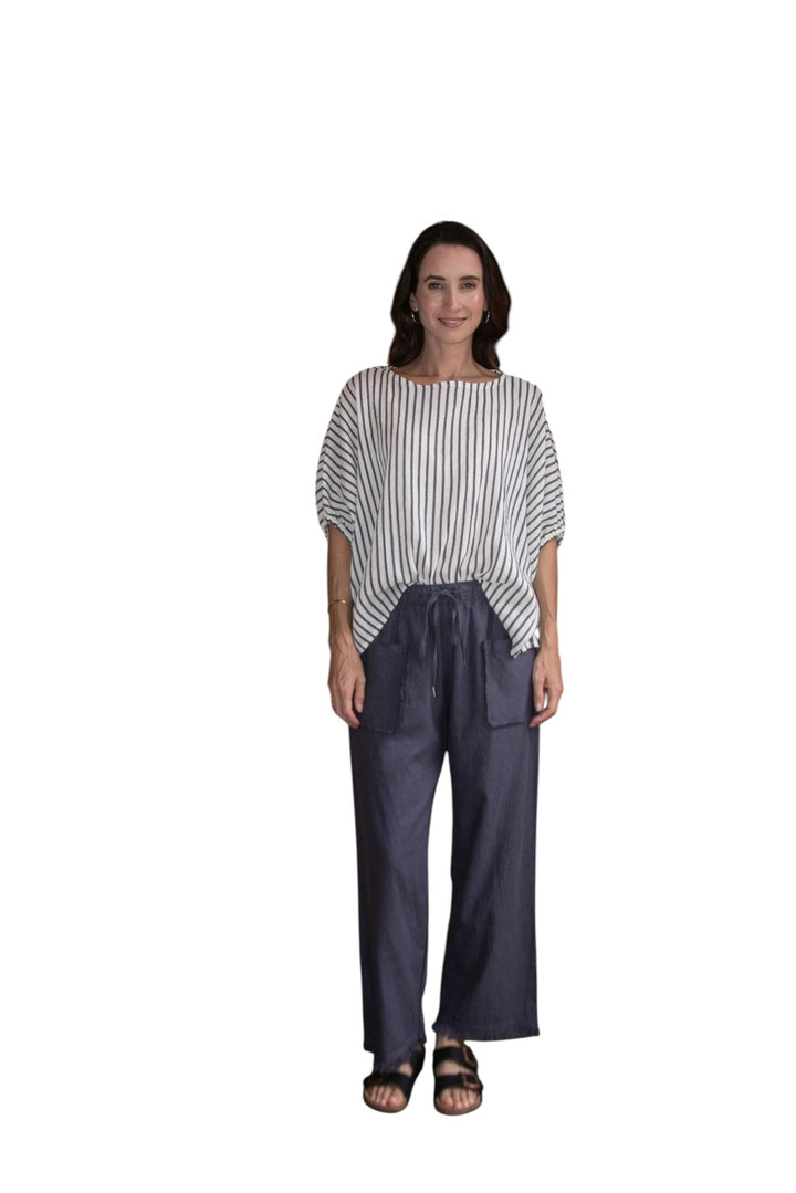 Carbon Axis Cotton Slouch Top - Slate Blue/White