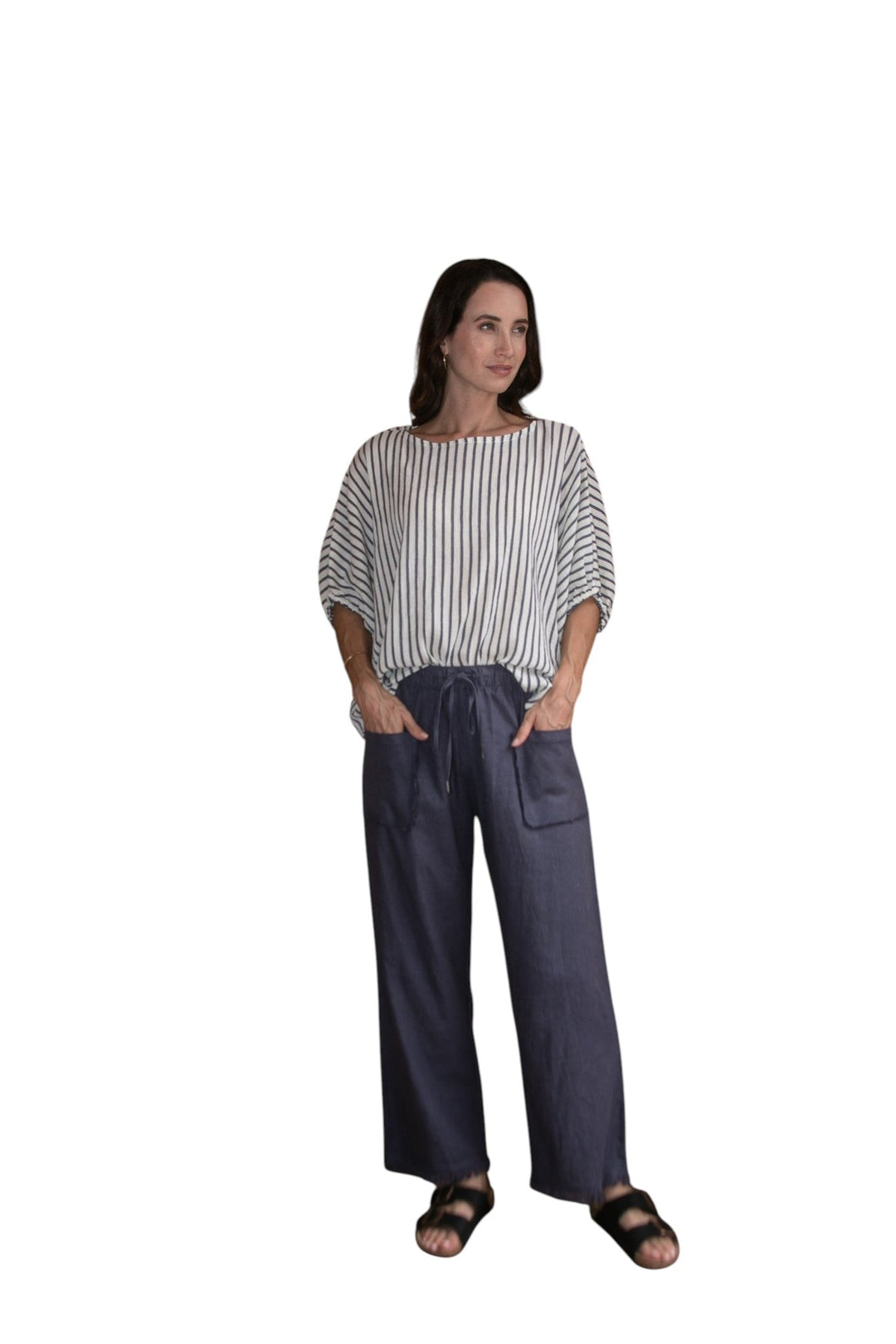 Carbon Axis Cotton Slouch Top - Slate Blue/White