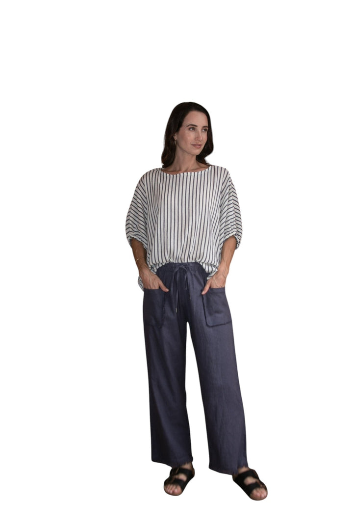 Carbon Axis Cotton Slouch Top - Slate Blue/White