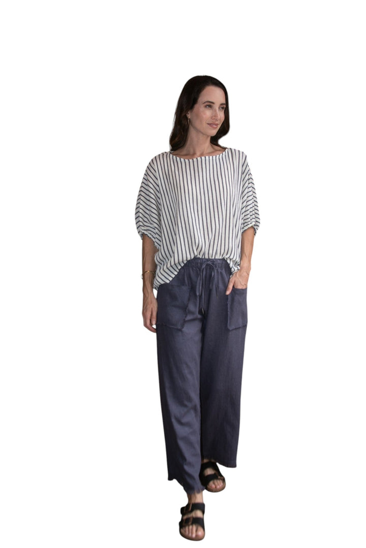 Carbon Axis Cotton Slouch Top - Slate Blue/White