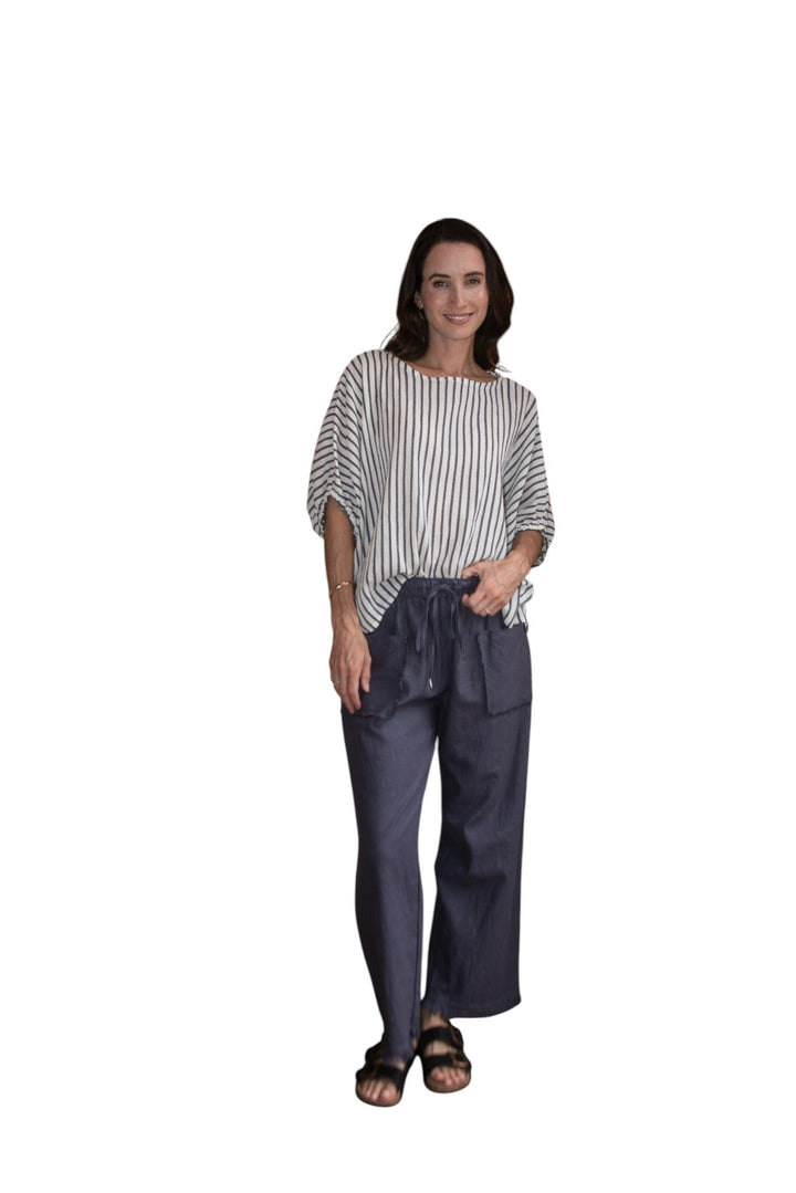Carbon Axis Cotton Slouch Top - Slate Blue/White