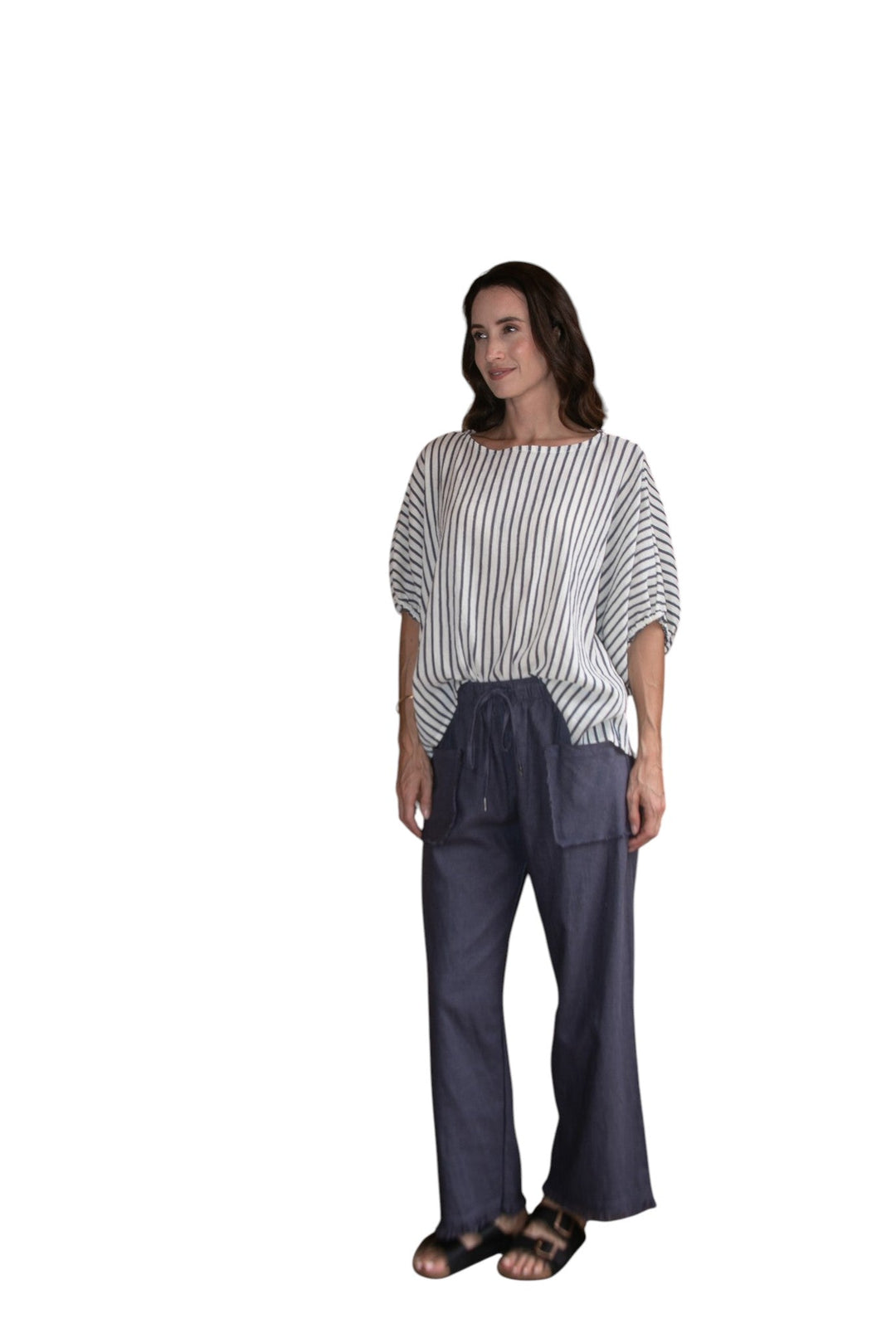 Carbon Axis Cotton Slouch Top - Slate Blue/White