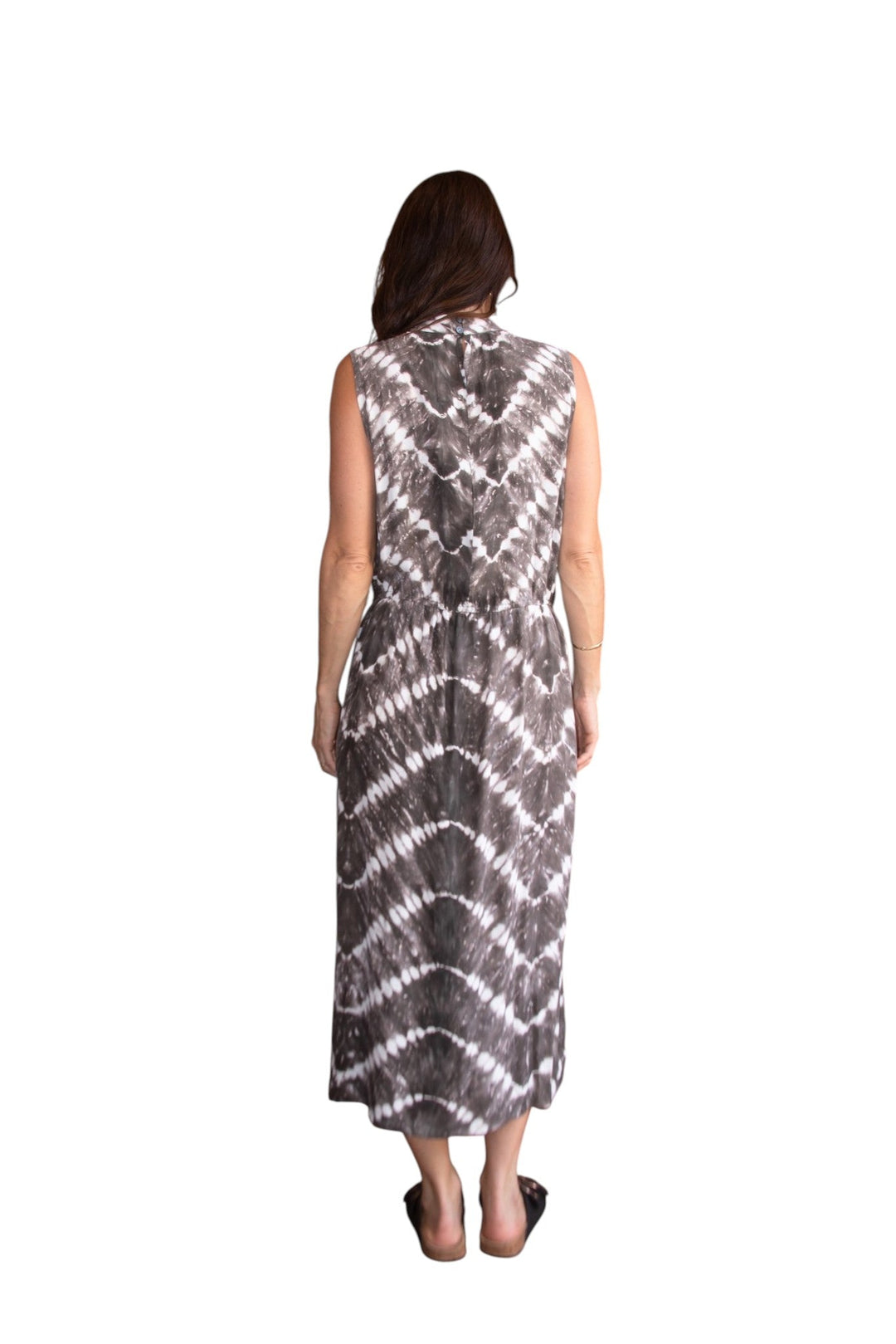 Zaza High Neck Midi Dress in Truffle/Cream, model shot 7