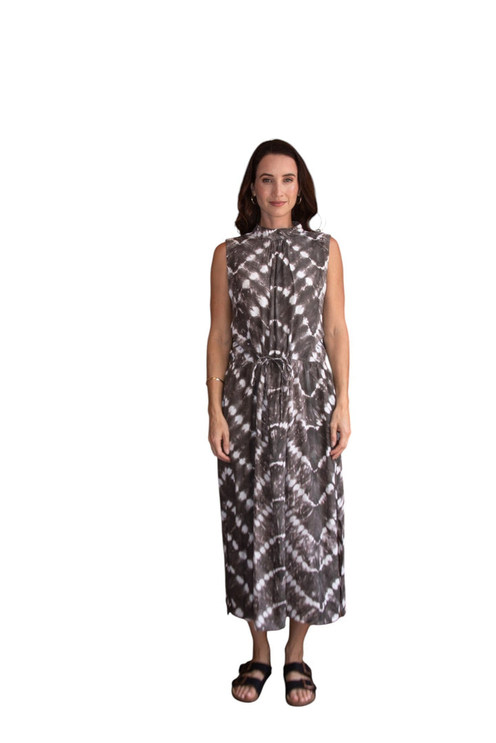 Zaza High Neck Midi Dress in Truffle/Cream, model shot 9