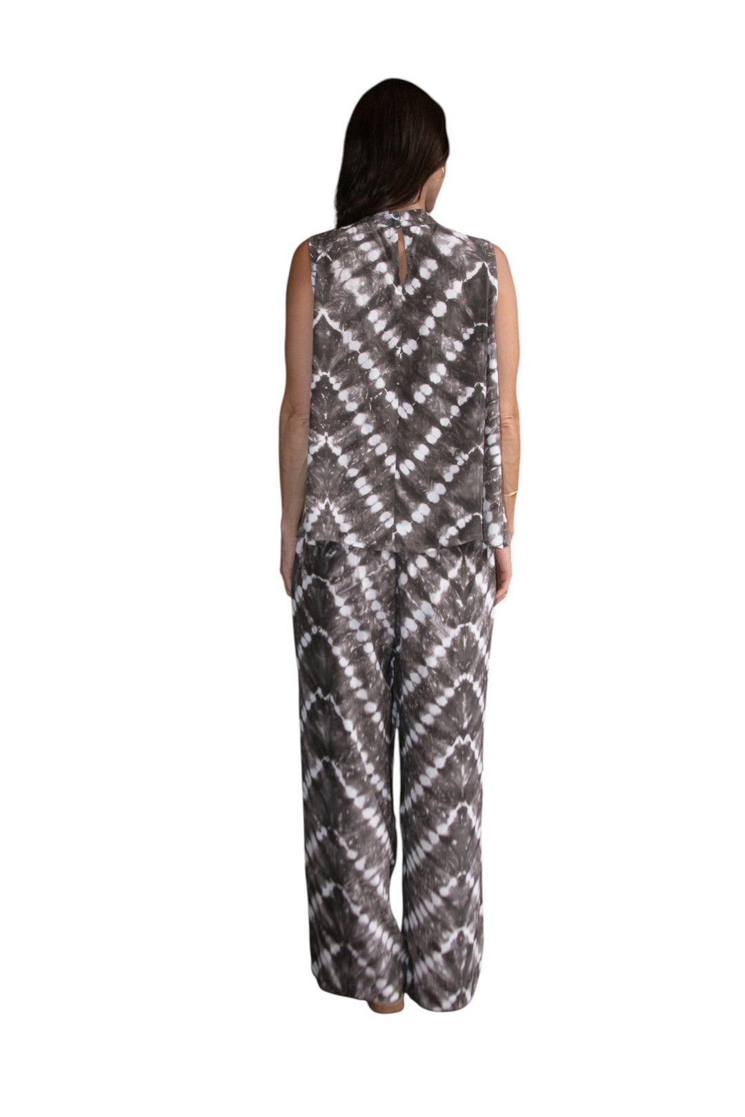 Zaza High Neck Top in Truffle/Cream, worn with the Zaza Pant Truffle Cream