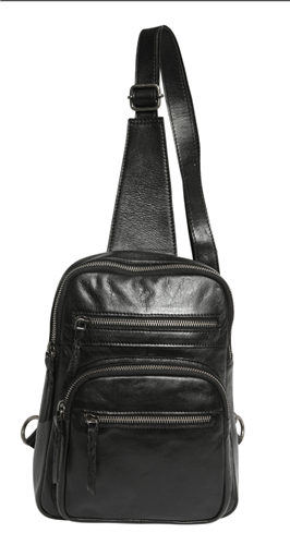 Modapelle Soft Cow Leather Multi Zip Comp/Pockets Cross Body Black