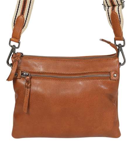 Modapelle - 3 Compartment Cross Body Bag With Extra Strap - Tan